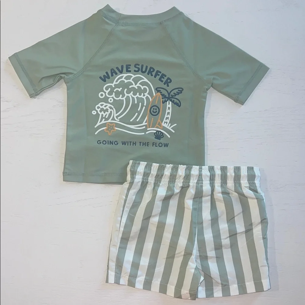 Caribbean Joe Sage Green Kids Swim Rashguard Set 2T 3T 4T 5T